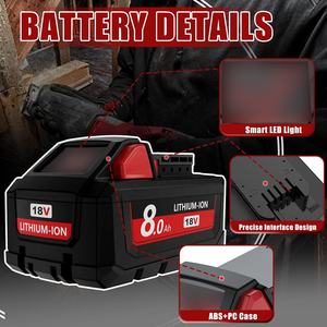 Batteria di ricambio ad alta capacità da 8.0Ah compatibile con la batteria al litio Mil Waukes 18V <span class=keywords><strong>M</strong></span> 18S 48-11-1860, 48-11-1880 per utensili senza fili - Product Image 2
