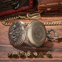 Porte-dés de jeu de rôle en métal écologique et durable, montre de poche portable, mini-dés polyédriques, ensemble de dés portables avec chaîne pour le voyage