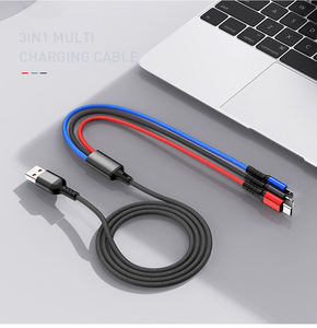 Cable de Carga Rápida 3 en 1 con Trenzado de Nailon, Cable USB para Cargar Teléfonos con Conectores <span class=keywords><strong>Tipo</strong></span> <span class=keywords><strong>C</strong></span>, Micro USB e iOS para <span class=keywords><strong>Celulares</strong></span> - Product Image 3
