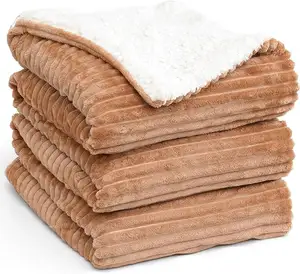 Cobertor de veludo Sherpa Reversible para sofá, cobertor de lã de flanela quente e de malha sólida, cobertor de lã super macio e fuzzy para o inverno