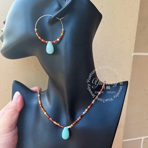 Handmade Natural Stone AmazonStone Teardrop <strong>Carnelian</strong> Beads Choker <strong>Necklace</strong> Minimalist 18k Gold Plated Stainless Steel Jewelry - Product Image 6