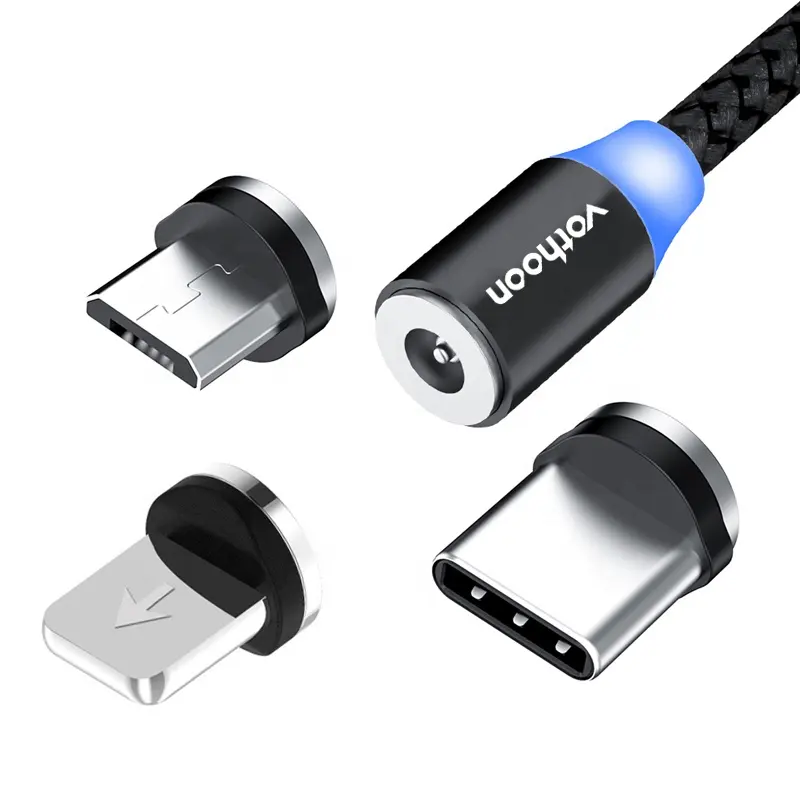 Forme ronde 3 dans 1 Magnétique Câble de Recharge USB C Avec Micro Type C 8Pin Adaptateur USB-C Câble Pour Mobile Téléphone