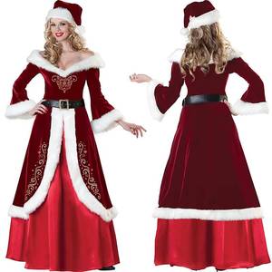ชุดคอสเพลย์ซานตาคลอสสำหรับผู้ใหญ่ MS Wholesale Deluxe Velvet Xmas พร้อมเครา สำหรับงานปาร์ตี้คริสต์มาส - Product Image 3