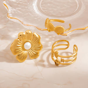 Anillos de Moda Color Dorado Diseño de Concha Joyería para Vacaciones en la Playa para Mujer Anillo Abierto JZ21593 - Product Image 2