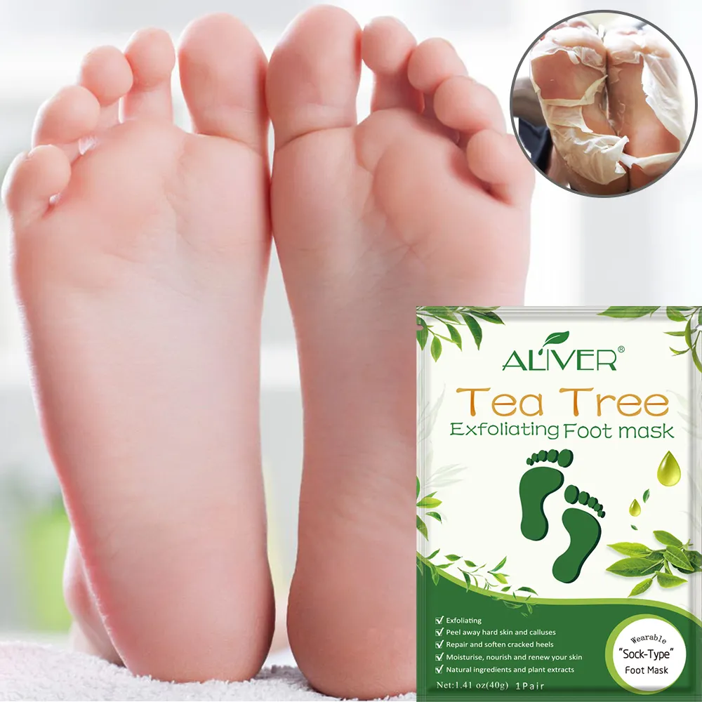 ALIVER Skin Care Treatment Moisturizing Nourishing Sock Foot Mask Cosmetic Natural Silk Tea Tree Exfoliating Foot Mask