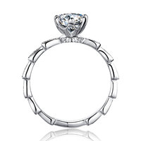 Bague Ronde en Argent 925 avec Moissanite, Sertie à Griffes, Plaqué Rhodium, Bijoux en Gros du Fabricant d'Argent