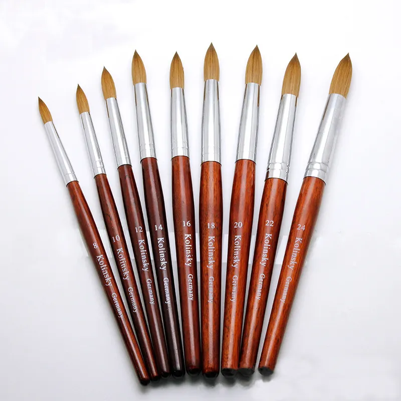 Hot Sale Kolinsky Sable Acrylic Nail Art Brush Set Brushes Wool Handle 9 Size Nail Art Tools Drawing Pen