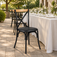 Chaise de salle à manger avec structure métallique, dossier en X, dossier en bois et assise en PU pour salle à manger