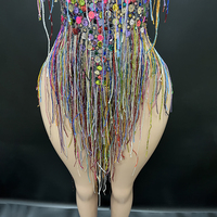 Combinaison à franges colorées et strass pour spectacle de nuit, tenue de scène, robes de danse latine pour femmes