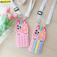 Coque de téléphone à bulles anti-stress mignonne pour iPhone 18 Pro Max 17 16 13 mini 15 14 12 11 Pro Max – Housse en silicone souple motif licorne de dessin animé