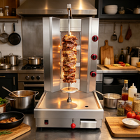 Rôtissoire verticale à gaz à trois plateaux Hongxin en acier inoxydable, sur pied, avec commande par bouton, pour la préparation de kebab et de viande