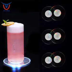 Es Glazen Fles Decoratie Coaster Flessen Led Acryl Onderzetters Voor Drankjes Led Logo Cup Coaster Licht