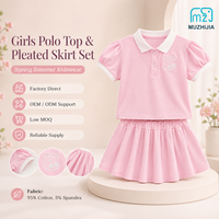 Ensemble haut polo rose et jupe plissée pour filles, style scolaire d'été, vêtements de tennis pour enfants, 95% coton, étiquette privée OEM personnalisée