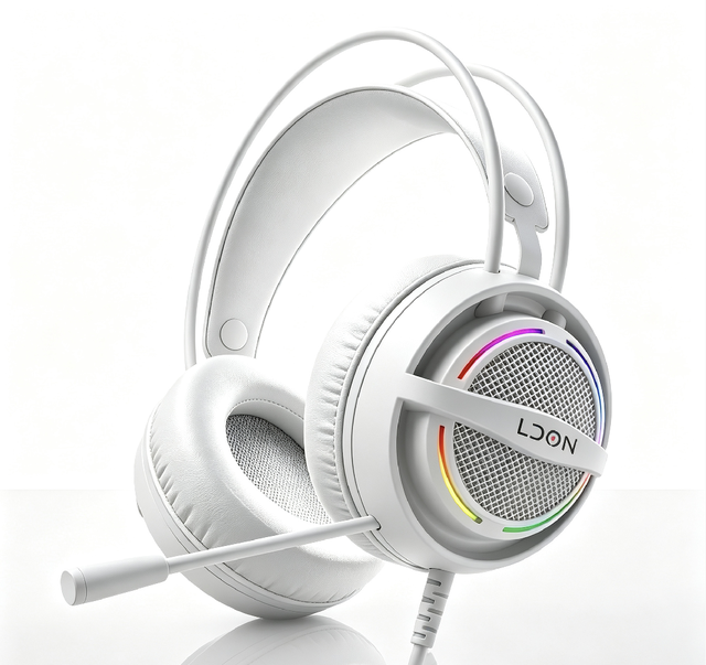 LDON 518 Over-Ear Wired Gaming Headphones with Microphone RGB Lighting Metal & Leather AAC Low Latency Surround Sound