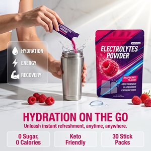 Sachets de poudre d'électrolytes à la framboise, 30 unités, <span class=keywords><strong>sans</strong></span> <span class=keywords><strong>sucre</strong></span>, pour boisson, compatibles Keto, mélange d'hydratation sportive, pack personnalisé, fabricant - Product Image 1