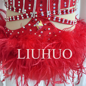 LIUHUO Set Costume da Ballo per Bambini Fucsia con Top Corto Decorato con Strass e <span class=keywords><strong>Gonna</strong></span> con <span class=keywords><strong>Piume</strong></span> - Product Image 6