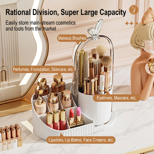Elegant <b>Plastic</b> Cosmetic Organizer with Rotating Brush Holder and Lipstick <b>Storage</b> for Desktop Makeup <b>Storage</b> - Product Image 4