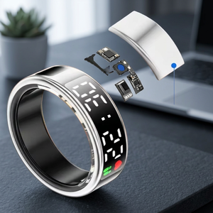 Bague connectée en acier inoxydable avec écran LED, suivi de la fréquence cardiaque, analyse du sommeil par IA, écran tactile, moniteur de santé et de forme physique - Product Image 1