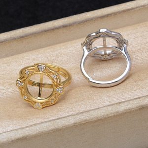 S925 <b>Silver</b> Vintage Marble <b>Set</b> Empty Pendant <b>Ring</b> Holder for 11.1-11.3mm Pearls DIY Jewelry Accessory 6103 - Product Image 4