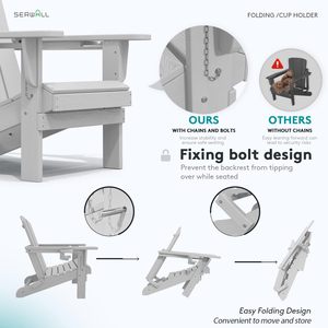Silla Adirondack Portátil Gris Plateado con Portavasos - Sillas Adirondack de Material Compuesto HDPE, Resistentes al Agua, para Exteriores, para Todo Tipo de Clima - Product Image 4