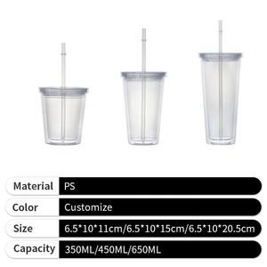 Gobelet réutilisable en plastique à double paroi pour bubble tea 450 ml avec paille, impression sérigraphique de logo personnalisé - Product Image 2
