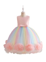 Promotion : Robe de soirée pour filles, style robe de bal, en tulle fleuri avec grand nœud, pour demoiselle d'honneur de mariage et demoiselle d'honneur d'enfants