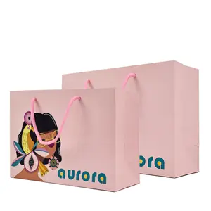 Grand fourre-tout personnalisé rose personnalisé Sacs à provisions de luxe en papier avec logo privé imprimé