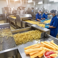 Nouvelle Ligne Automatique de Production de Frites et de Riz 380V 65HP Haute Efficacité 300kg/h avec Friteuse, Stérilisateur Alimentaire et Mélangeur à Frites Ondulées Yuhan