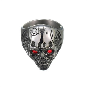 Joyería Punk al por Mayor, Anillos de Calavera de Acero Inoxidable con Circonita Roja Vintage - Product Image 5