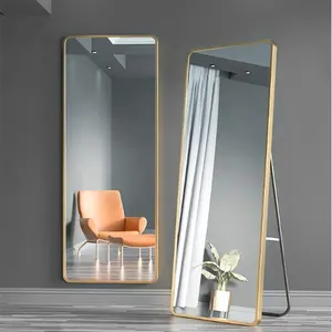 Produttore personalizzato grande oro nero argento specchio in alluminio rettangolo a figura intera corpo in piedi specchio per la decorazione domestica