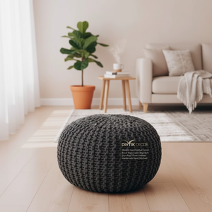 DIVTIK DECOR เบาะนั่งพื้นแบบถักมือ ทำจากเชือกฝ้ายประดับลูกปัด สไตล์โดริ โอตโตมัน งานแฮนด์เมด เย็บมือ 2 ชิ้น เคลื่อนย้ายได้ เหมาะสำหรับห้องนั่งเล่น - Product Image 3