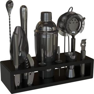 Juego de Coctelería Boston Shaker y Cobbler de 13 Piezas, Acero Inoxidable Pulido Negro, Kit de Barman para Bar en Casa - Product Image 1