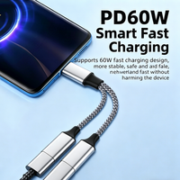 Adaptador de Aluminio Tipo C Macho a Doble USB C Hembra, Carga Rápida PD, Sincronización de Datos, Dongle de Audio de 15 cm para iPad Pro, Computadora, Teléfono Móvil
