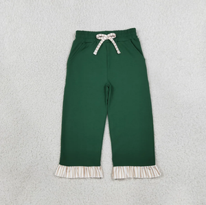 Pantalon large pour filles Longlv, vert, style chinois, imprimé, respirant, en tricot Spandex/Polyester, avec ourlet à volants et cordon de serrage à nœud - Product Image 5