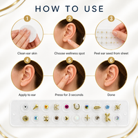 Graines auriculaires dorées assorties, autocollants d'acupression non-percants pour l'oreille, autocollants de graines auriculaires de formes mignonnes variées, OEM Marque Privée