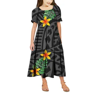 Dola Xiamen Culture Media 2022 le ragazze polinesiane di nuovo stile vestono il vestito a strati Midi per bambini con maniche a bolle grigie vestito da principessa floreale