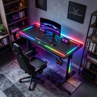 Bureau de jeu RGB Dechuan avec structure en acier, bureau rectangulaire pour cybercafé, hôtel e-sport
