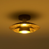 Lustre de plafond RUYI en fer noir, style moderne du milieu du siècle, douille E27, abat-jour ovale à 3 couches avec bordure en feuille d'or pour couloir et salle à manger