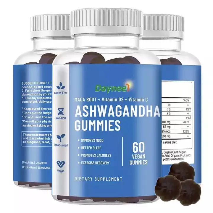 Tas Private Label Oem Verminderen Stress Kruidenangst Verbeteren Fabriek Goede Slaap Help Melatonine Custom Ashwagandha Gummies Plastic