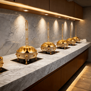 Sang Trọng Hiện Đại 8L Thép Không Gỉ chafing Món Ăn Thực Phẩm Di Động Ấm Hơn Trắng/Vàng Kim Cương Hình Dạng Bìa Tự Chọn Khách Sạn Nhà Hàng - Product Image 2