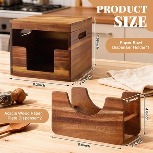 Wooden Cutlery Storage Box With Handle Paper <b>Plate</b> Bowl Dispenser <b>Rack</b> Standing Type Dust Proof Outdoor Picnic Use - Product Image 4