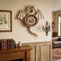 Kit de puzzle 3D en bois Horloge murale Dragon Steampunk |   Horloge à quartz éducative à engrenages apparents |   Décoration de chambre fantaisie pour adultes
