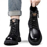 Nouvelle Arrivée Bottes Martin à Plateforme en Cuir Véritable Grande Taille pour Hommes, Bottes de Travail Tendance, Durables et Chaudes Doublées de Coton