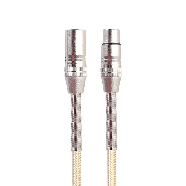 Golden Fabric Braided Shielded Balance 3pin XLR Cable Long Spring End Protect Microphone Cable