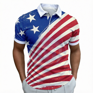 Polo de Manga Corta con Estampado de Bandera para Hombre, Tejido de Poliéster y Algodón, Ropa de Golf, Informal, para Verano, Proveedor Mayorista, Logotipo Personalizado - Product Image 1