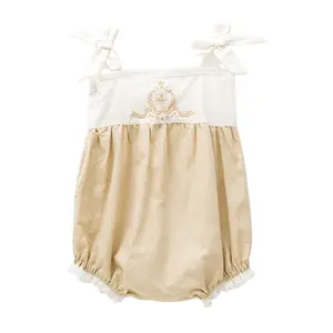 Conception personnalisée de haute qualité pour bébé Onesie dentelle Camisole combinaison coton lin été enfant en bas âge vêtements broderie bébé barboteuse