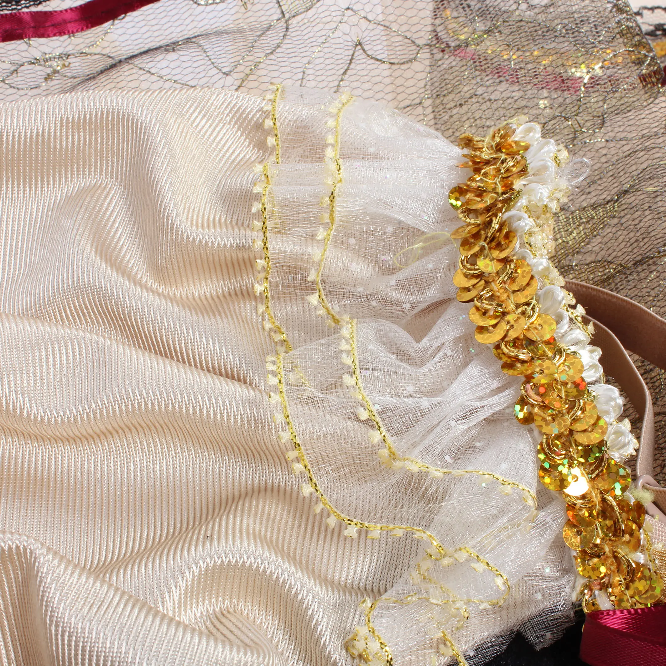 Lovely girl Court style ballet dress gold satin long sleeve dance dress Lolita style stage performance costume