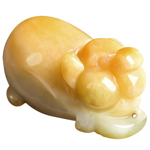 Ciondolo etnico tridimensionale in giada naturale della <span class=keywords><strong>Birmania</strong></span> a forma di maiale dello zodiaco, giallo, con effetto nebbia, grazioso, per uomo e donna - Product Image 5