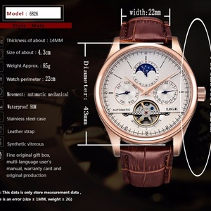 LIGE 6826 Classic Mens Retro Watches <b>Automatic</b> Mechanical Watch Tourbillon Clock Genuine Leather Waterproof <b>Wristwatch</b> - Product Image 2