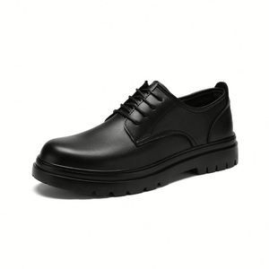 Chaussures habillées en cuir véritable pour hommes, bout rond, à lacets, semelle extérieure en caoutchouc antidérapante, toutes saisons, bureau et carrière - Product Image 1